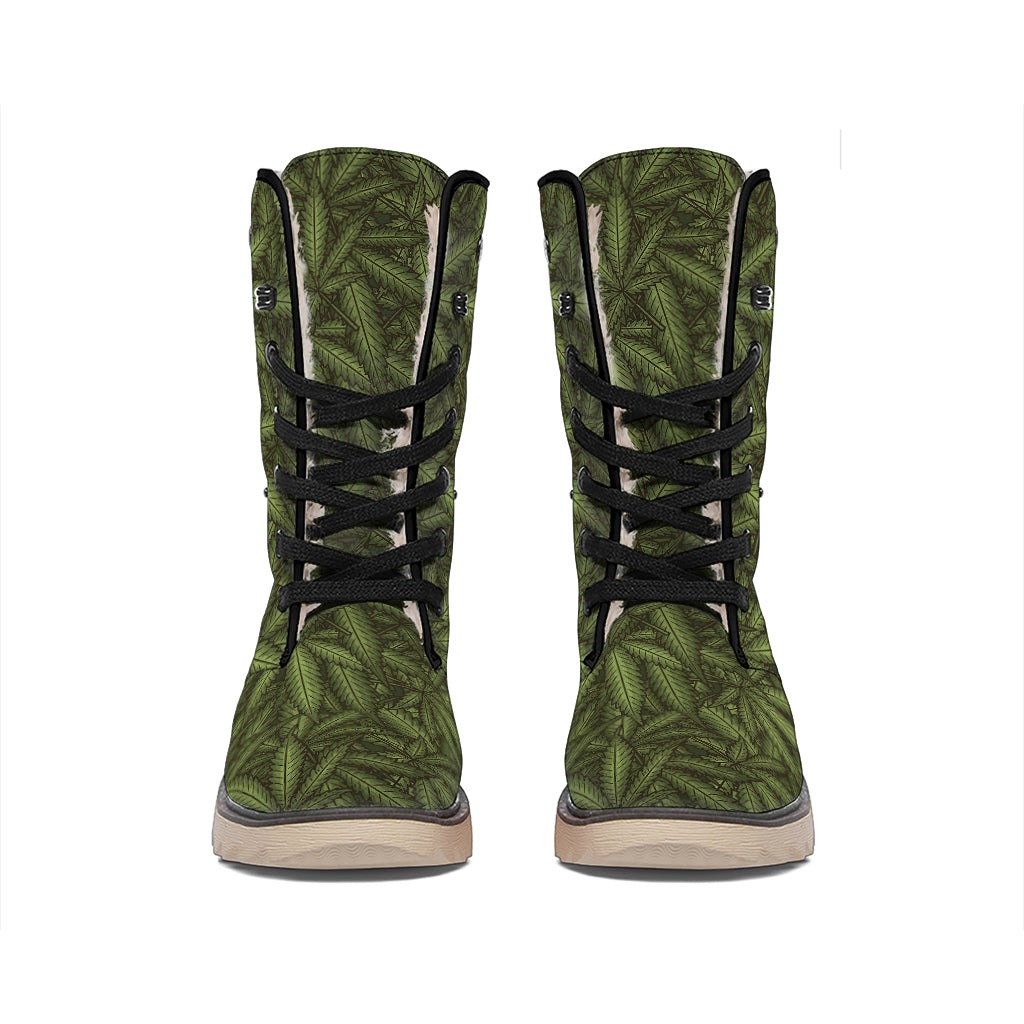 Marijuana Leaf Pattern Print Winter Boots