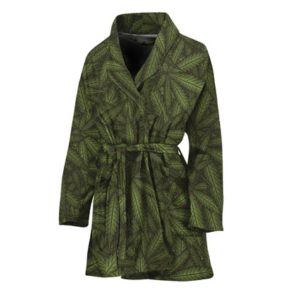Marijuana Leaf Pattern Print Women's Bathrobe