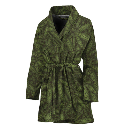 Marijuana Leaf Pattern Print Women's Bathrobe