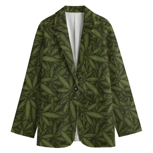 Marijuana Leaf Pattern Print Women's Blazer