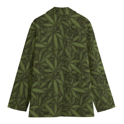 Marijuana Leaf Pattern Print Women's Blazer