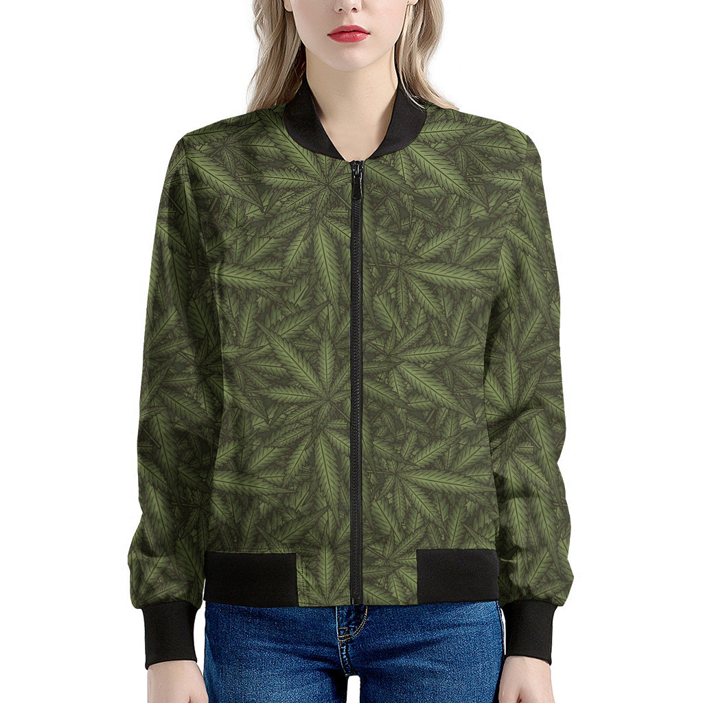 Marijuana Leaf Pattern Print Women's Bomber Jacket
