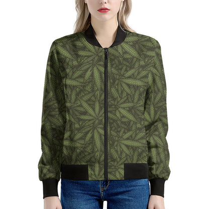 Marijuana Leaf Pattern Print Women's Bomber Jacket