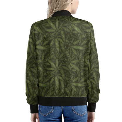 Marijuana Leaf Pattern Print Women's Bomber Jacket