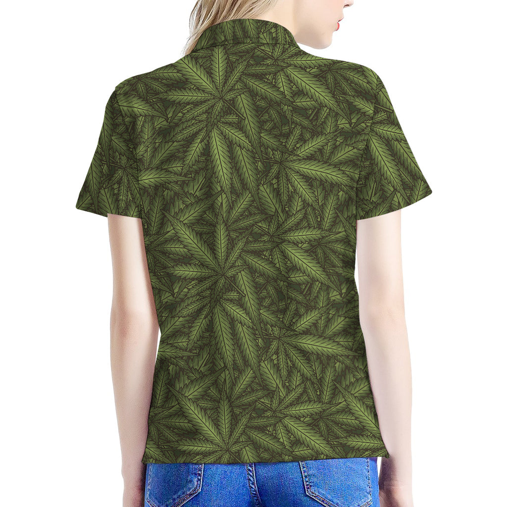 Marijuana Leaf Pattern Print Women's Polo Shirt
