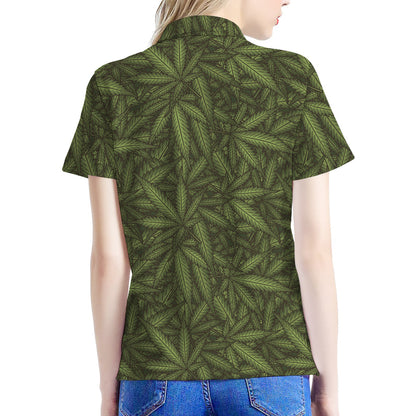 Marijuana Leaf Pattern Print Women's Polo Shirt