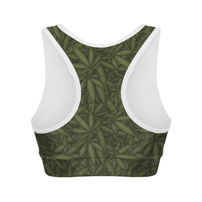 Marijuana Leaf Pattern Print Women's Sports Bra