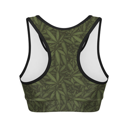 Marijuana Leaf Pattern Print Women's Sports Bra