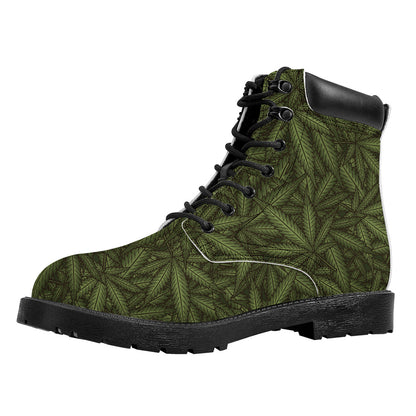 Marijuana Leaf Pattern Print Work Boots