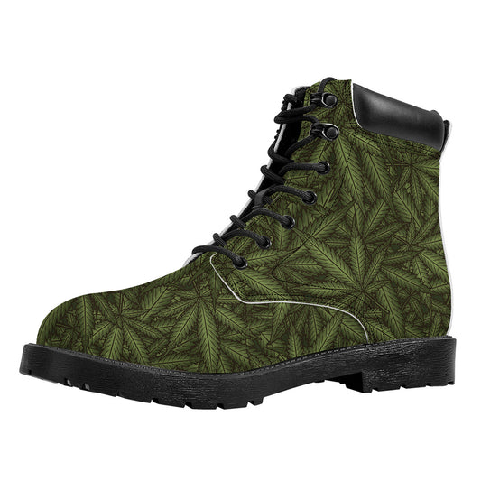 Marijuana Leaf Pattern Print Work Boots