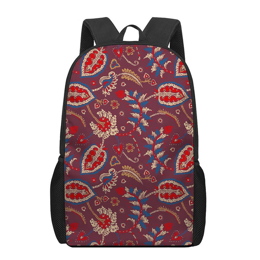 Maroon Vintage Bohemian Floral Print 17 Inch Backpack
