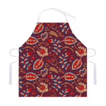 Maroon Vintage Bohemian Floral Print Adjustable Apron