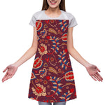 Maroon Vintage Bohemian Floral Print Adjustable Apron