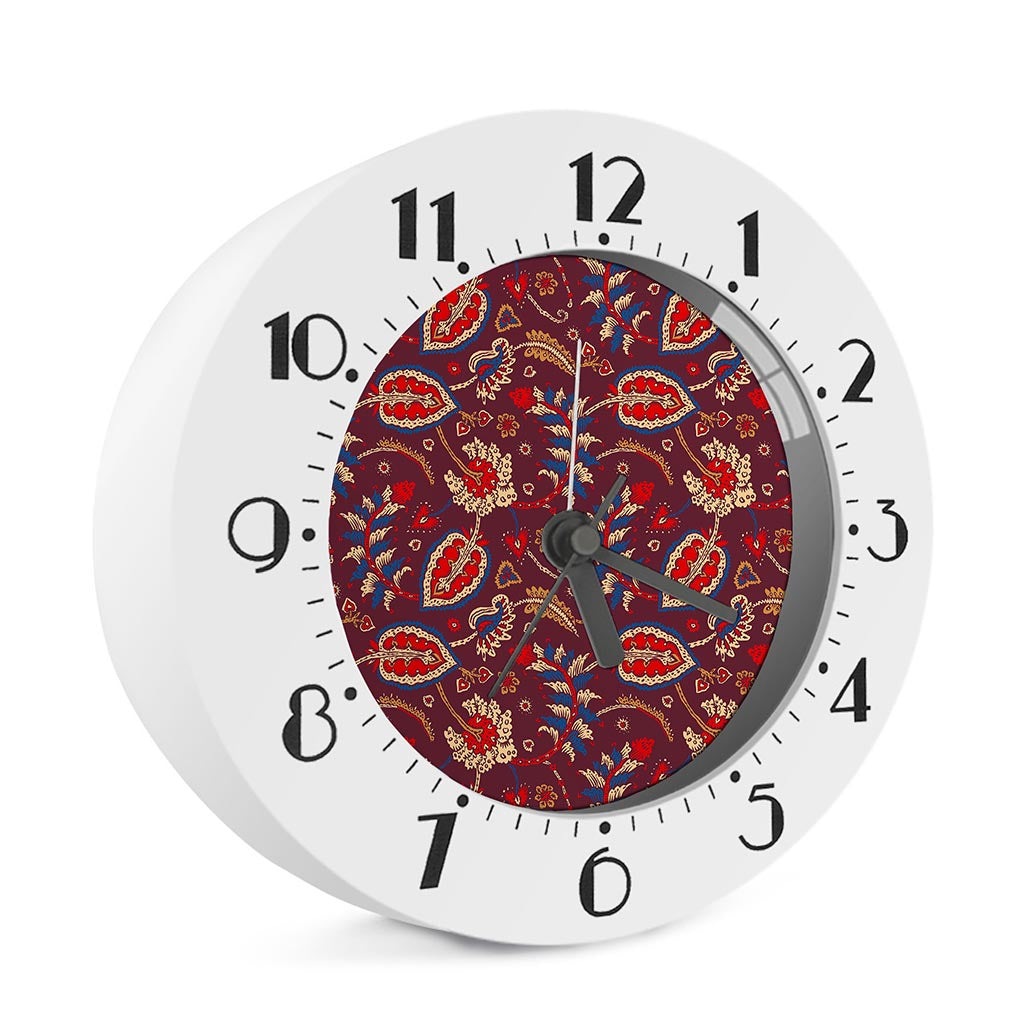Maroon Vintage Bohemian Floral Print Alarm Clock
