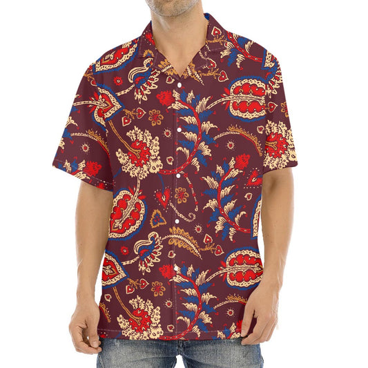 Maroon Vintage Bohemian Floral Print Aloha Shirt