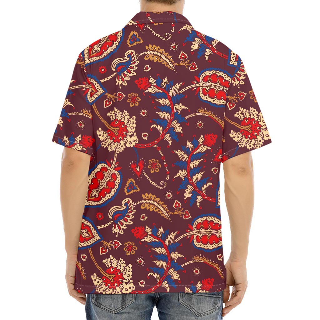 Maroon Vintage Bohemian Floral Print Aloha Shirt