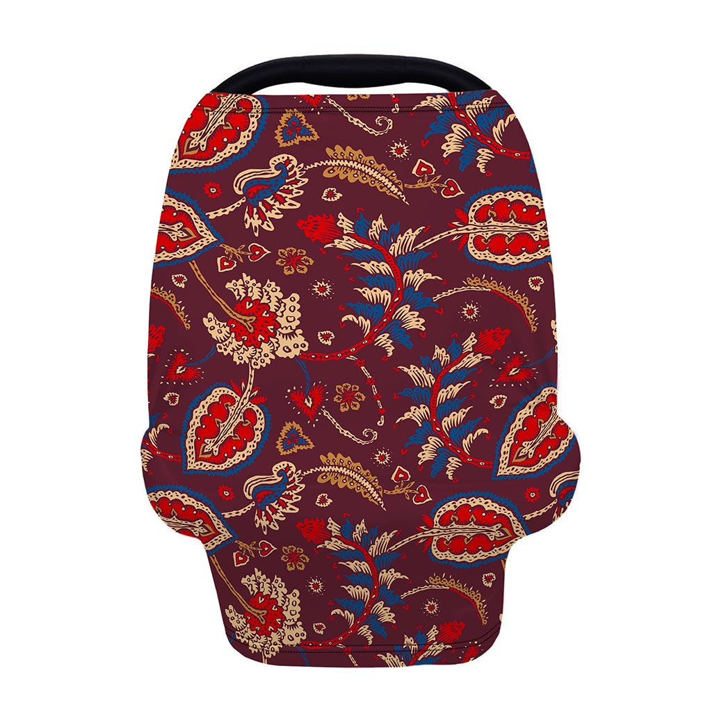 Maroon Vintage Bohemian Floral Print Baby Seat Cover