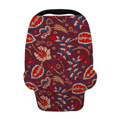 Maroon Vintage Bohemian Floral Print Baby Seat Cover