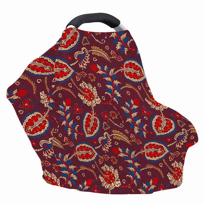 Maroon Vintage Bohemian Floral Print Baby Seat Cover