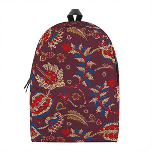 Maroon Vintage Bohemian Floral Print Backpack