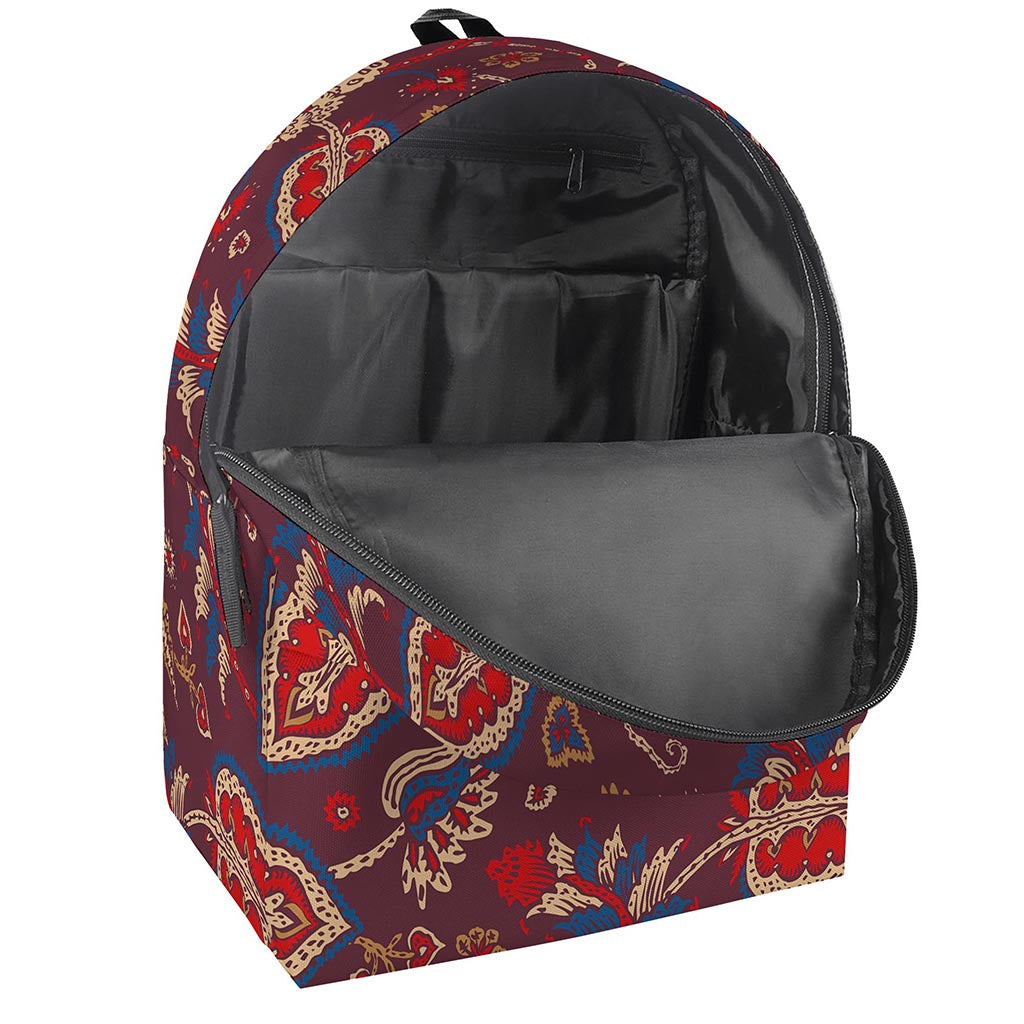 Maroon Vintage Bohemian Floral Print Backpack