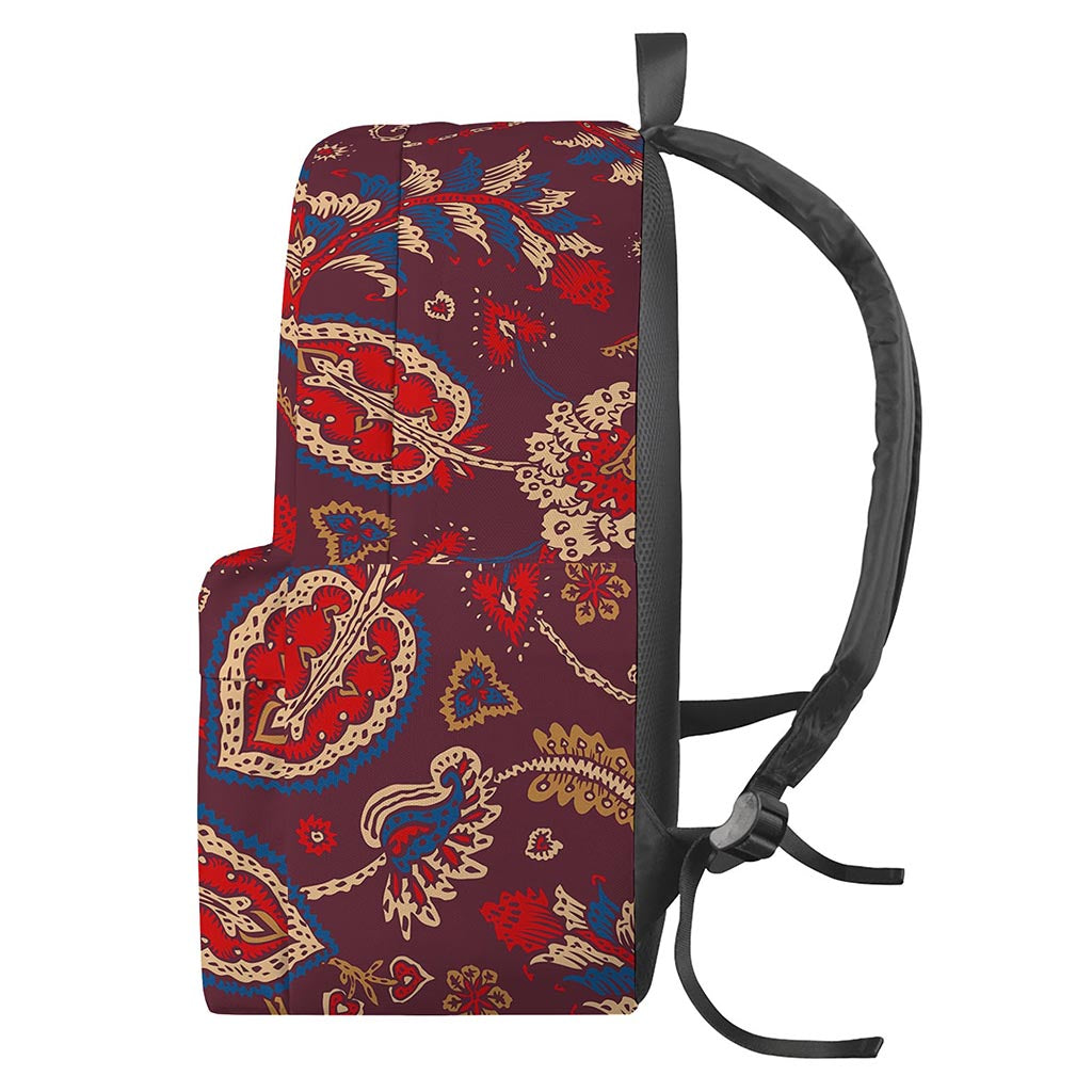Maroon Vintage Bohemian Floral Print Backpack