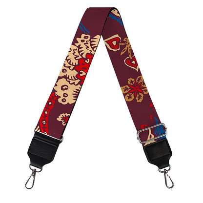 Maroon Vintage Bohemian Floral Print Bag Strap