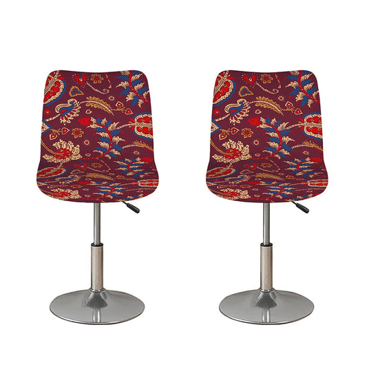 Maroon Vintage Bohemian Floral Print Bar Stool Covers