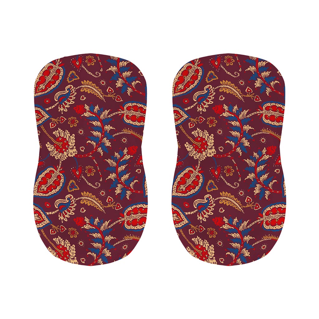 Maroon Vintage Bohemian Floral Print Bar Stool Covers