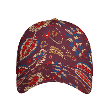 Maroon Vintage Bohemian Floral Print Baseball Cap