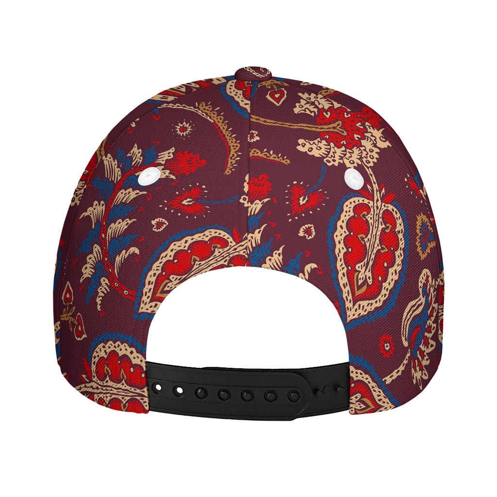 Maroon Vintage Bohemian Floral Print Baseball Cap