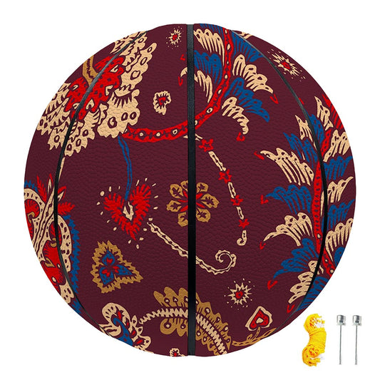 Maroon Vintage Bohemian Floral Print Basketball
