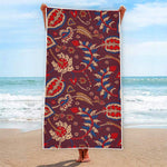 Maroon Vintage Bohemian Floral Print Beach Towel