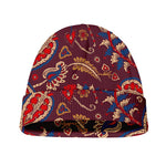Maroon Vintage Bohemian Floral Print Beanie