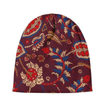 Maroon Vintage Bohemian Floral Print Beanie