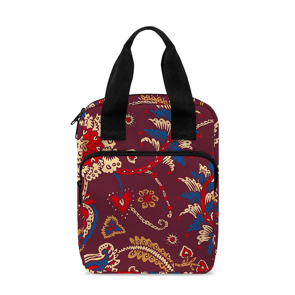 Maroon Vintage Bohemian Floral Print Bible Tote Bag