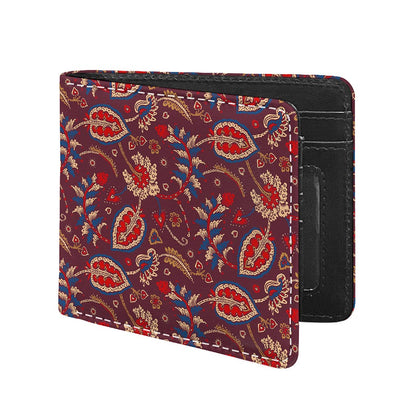 Maroon Vintage Bohemian Floral Print Bifold Wallet