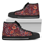 Maroon Vintage Bohemian Floral Print Black High Top Sneakers