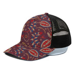 Maroon Vintage Bohemian Floral Print Black Mesh Trucker Cap