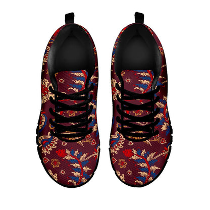 Maroon Vintage Bohemian Floral Print Black Running Shoes