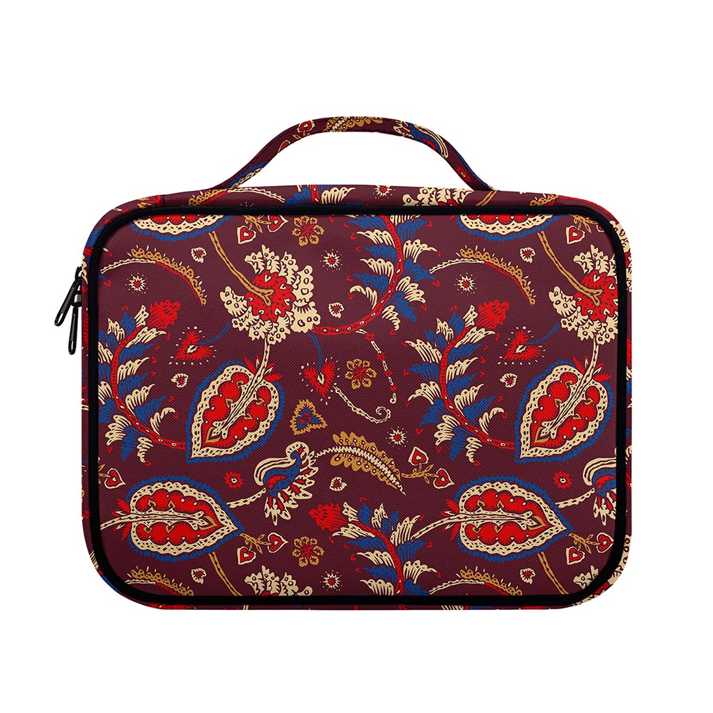 Maroon Vintage Bohemian Floral Print Briefcase Bible Bag