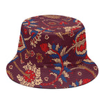 Maroon Vintage Bohemian Floral Print Bucket Hat