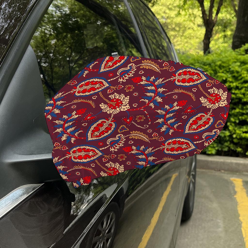 Maroon Vintage Bohemian Floral Print Car Side Mirror Covers