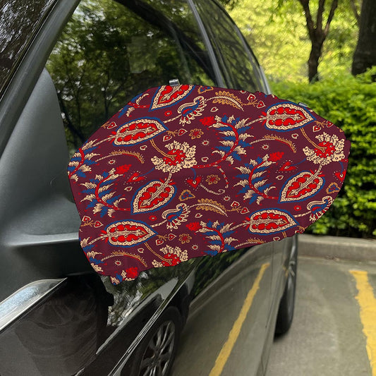 Maroon Vintage Bohemian Floral Print Car Side Mirror Covers