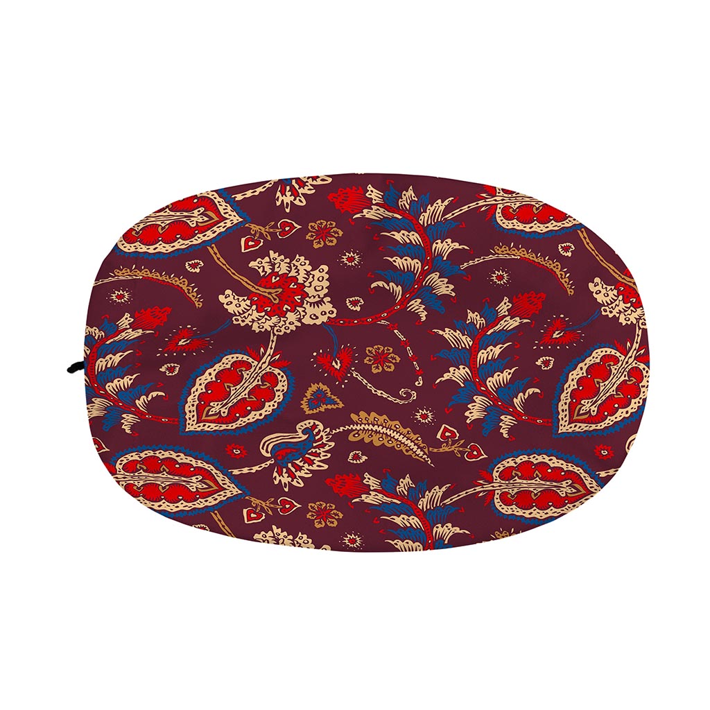 Maroon Vintage Bohemian Floral Print Car Side Mirror Covers
