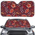 Maroon Vintage Bohemian Floral Print Car Windshield Sun Shade