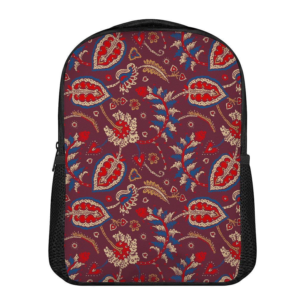 Maroon Vintage Bohemian Floral Print Casual Backpack
