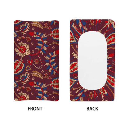 Maroon Vintage Bohemian Floral Print Changing Pad Cover