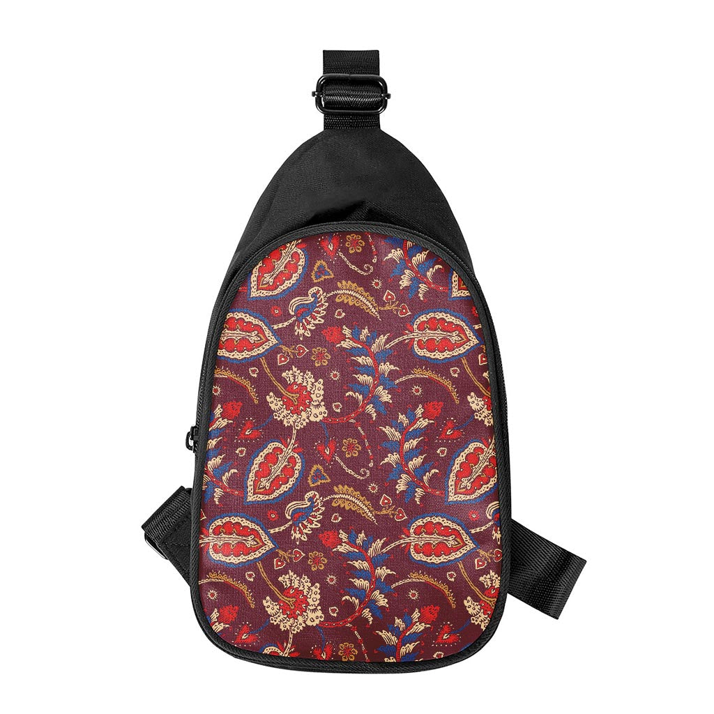 Maroon Vintage Bohemian Floral Print Chest Bag