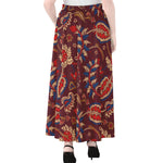 Maroon Vintage Bohemian Floral Print Chiffon Maxi Skirt